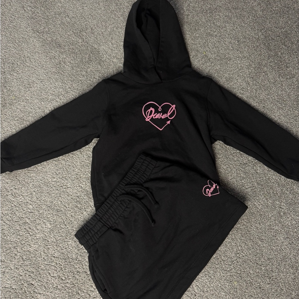 Girls Sz 6 Diesel Hoodie and Skirt Set with Pink Heart Design